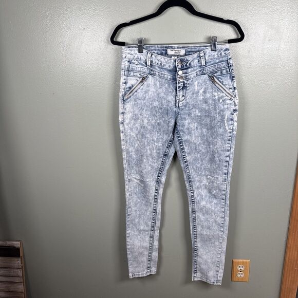 Harmony + Havoc‎ Punk Grunge Acid Wash Look Juniors Size 7 Low Rise Skinny Jeans - Picture 1 of 10